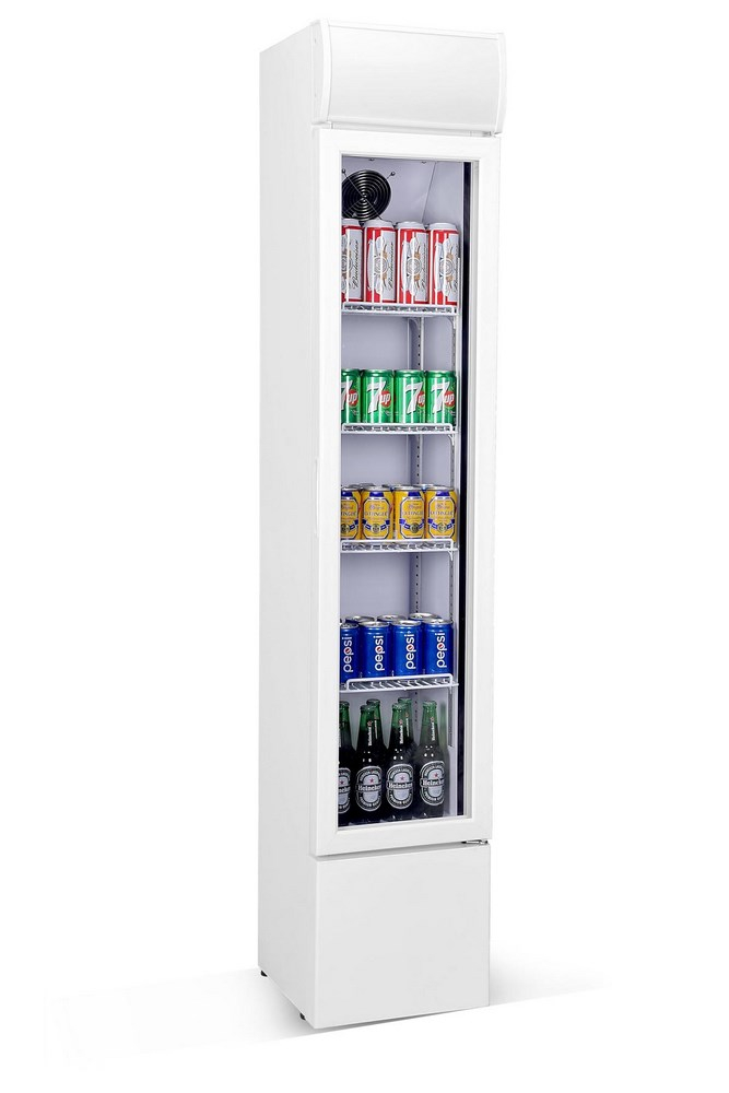Réfrigérateur professionnel petit espace 1 porte en verre ventilé 105 l