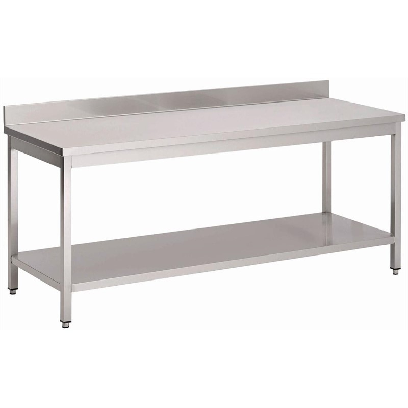 Table inox avec dosseret et étagère basse 1200 x 600 x 850mm