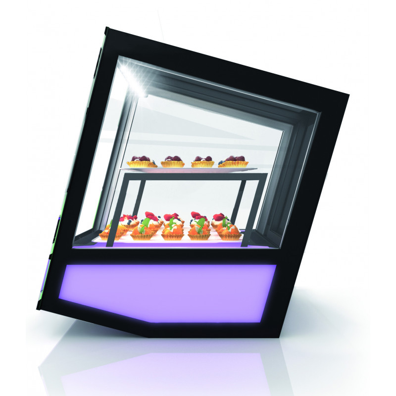 Vitrine Réfrigérée Cubique À Poser Série QBO Base Lumineuse Colorée - 620x670 MM