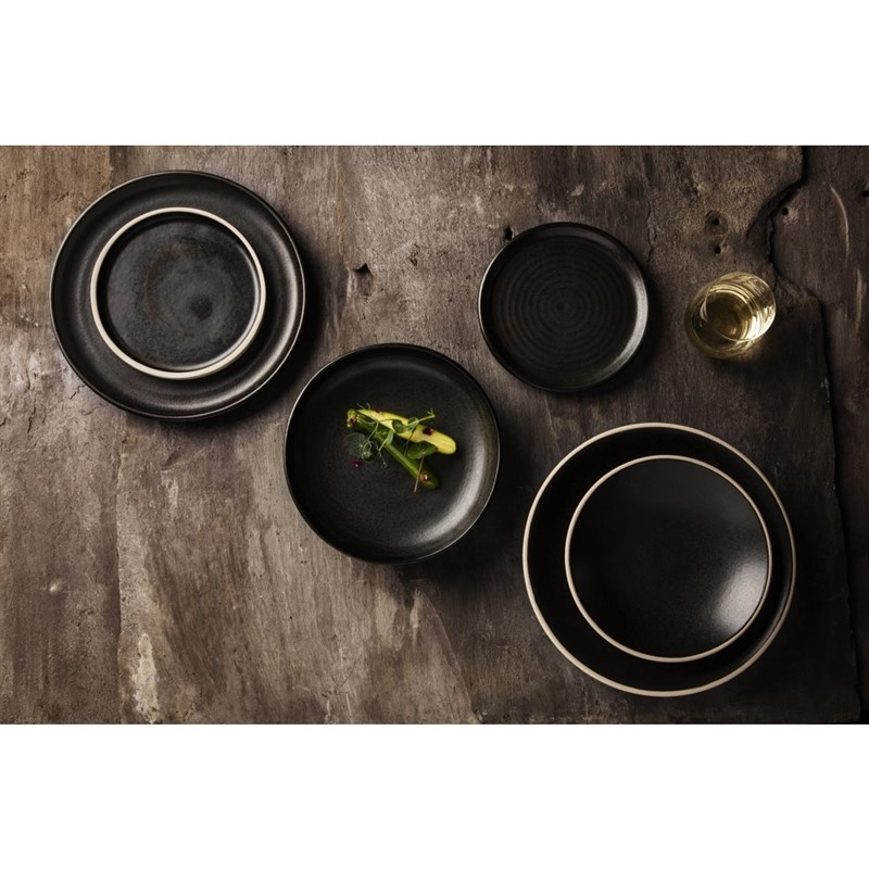 Assiettes plates bord droit noir mat 18 cm Lot de 6